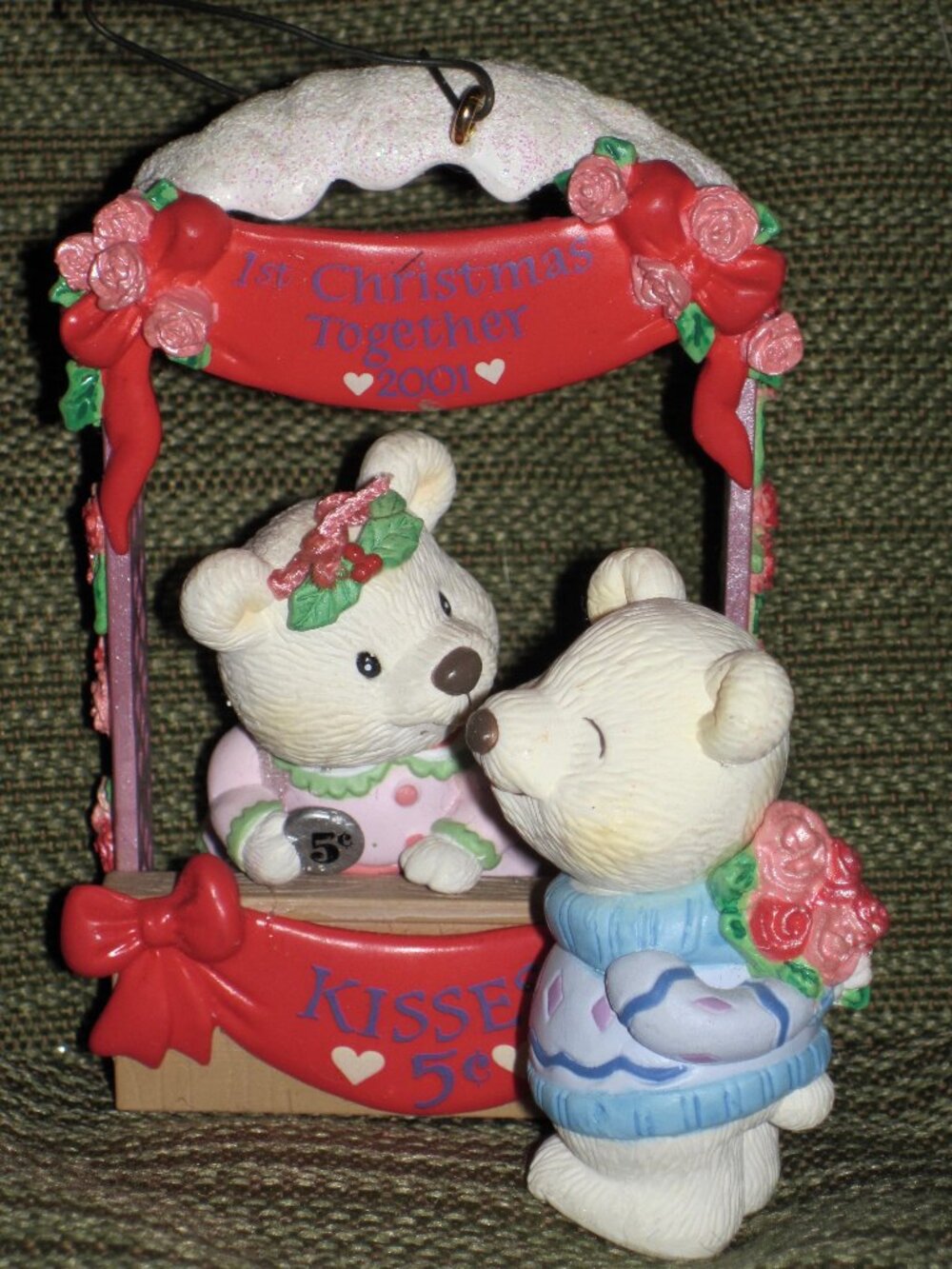 2001 Hallmark Keepsake Ornament "1st Christmas Together"  Bears Kissing Booth